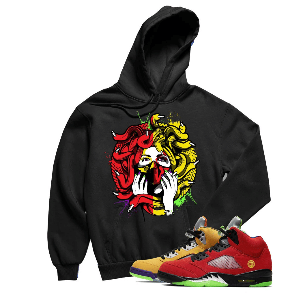 Jordan 5 What The Medusa Mask Black Sneaker Hoodie | What The Retro 5s Hoodies Outfit