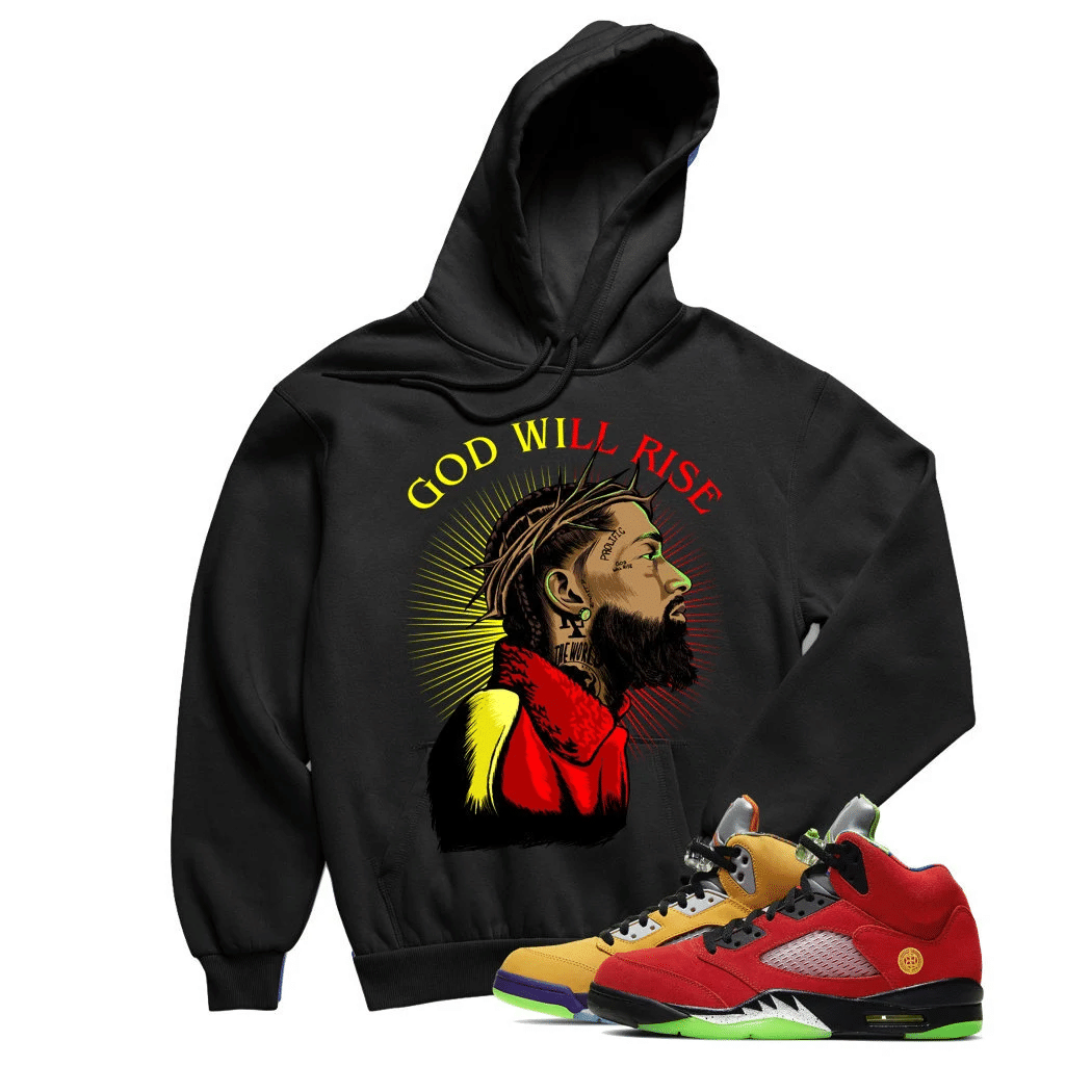 Jordan 5 What The Nipsey Hussle Black Sneaker Hoodie | What The Retro 5s Hoodies Outfit