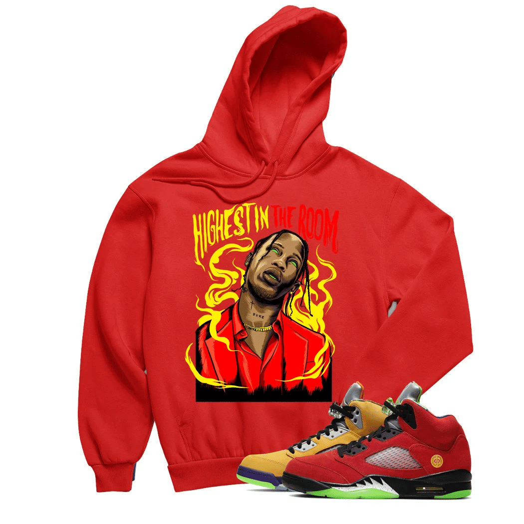 Jordan 5 What The Travis Highest Red Sneaker Hoodie | What The Retro 5s Hoodies Outfit