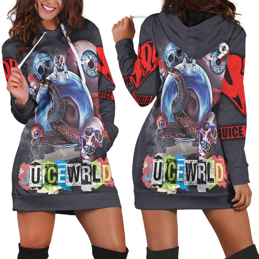 Juice Wrld 999 Creepy Snake Eye Rap Style Pop Hoodie Dress Sweater Dress Sweatshirt Dress