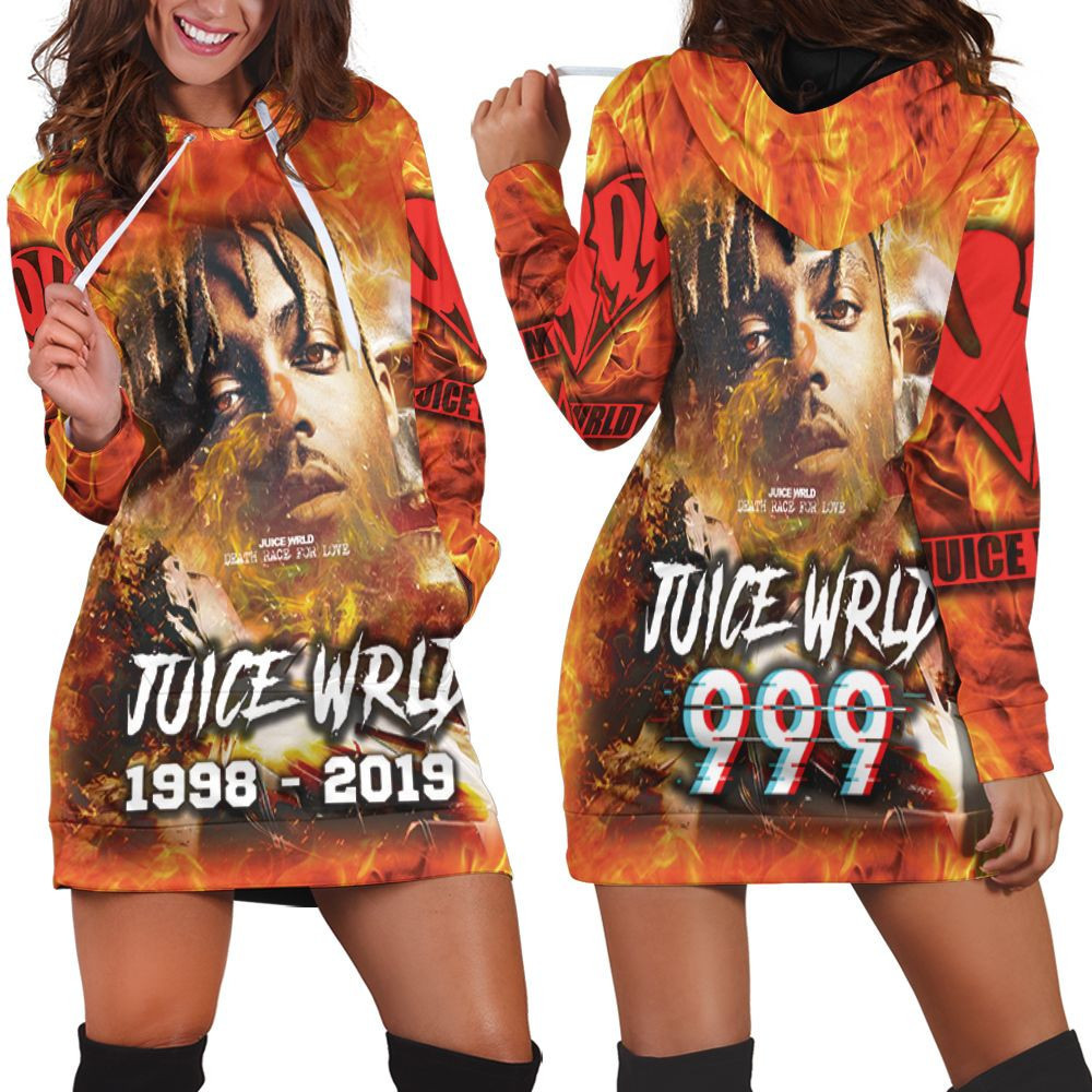 Juice Wrld 999 Death Race For Love Skull Fire Hoodie Dress Sweater Dress Sweatshirt Dress