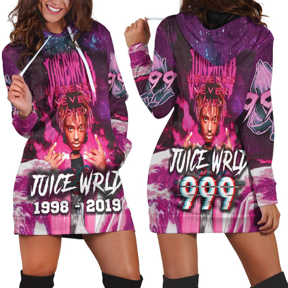 Juice Wrld 999 Legend Never Die Big Wave Rap Style Finger Hoodie Dress Sweater Dress Sweatshirt Dress