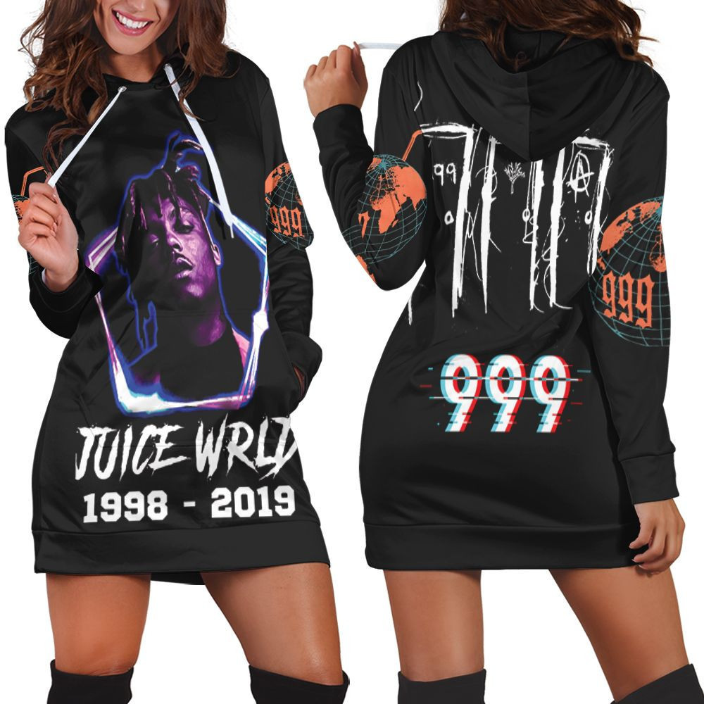 Juice Wrld 999 Neon Color Rap Hip Hop Hoodie Dress Sweater Dress Sweatshirt Dress