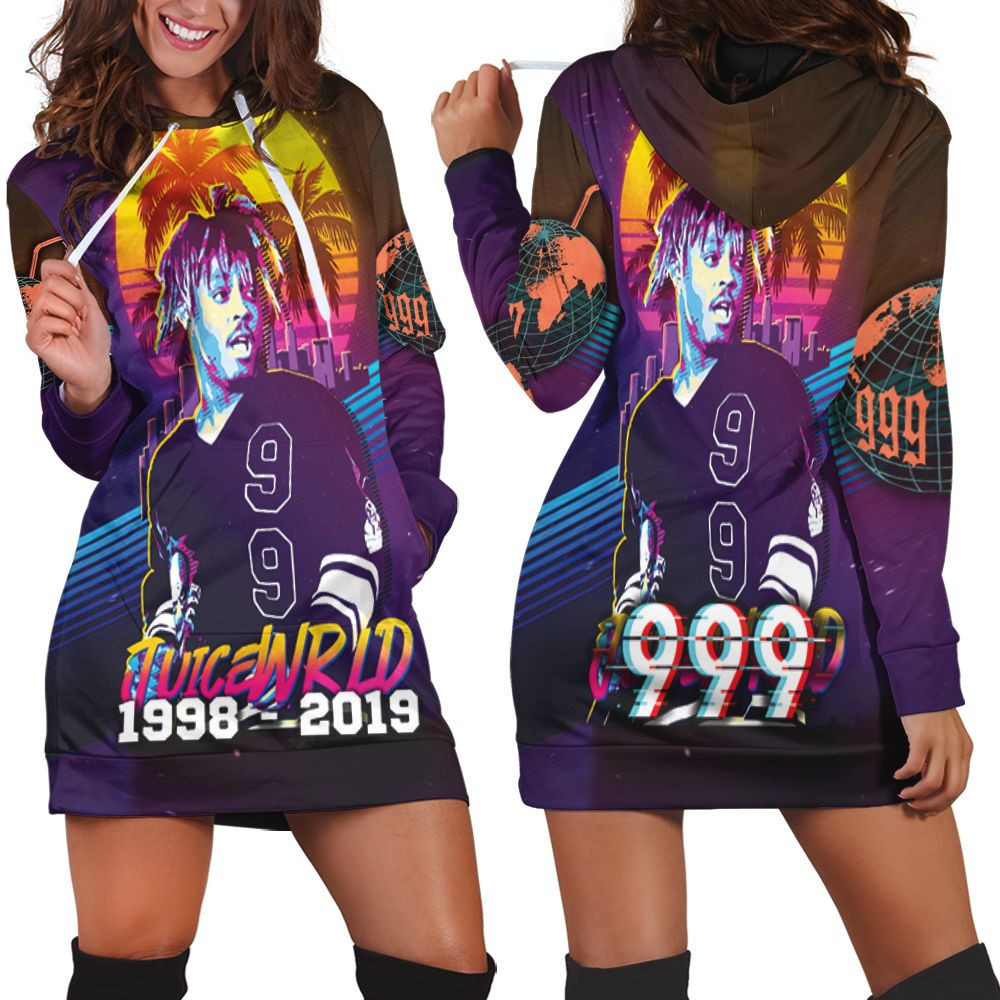 Juice Wrld 999 Rap Emo Hip Hop Never Die Pop Neon Style Hoodie Dress Sweater Dress Sweatshirt Dress