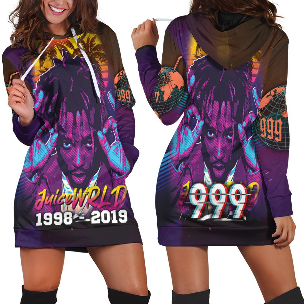 Juice Wrld 999 Rap Pop Neon Style Hoodie Dress Sweater Dress Sweatshirt Dress