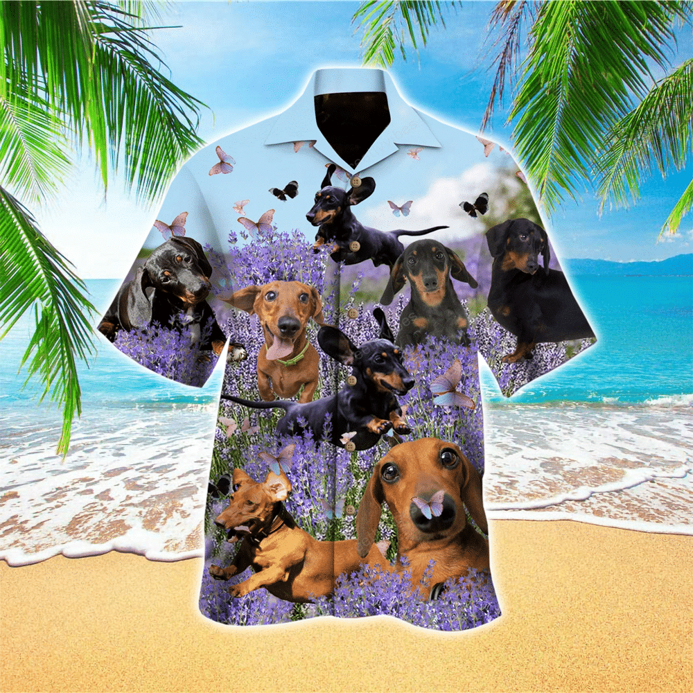 Jumping Dachshund In Lavender World Hawaiian Shirt for Men and Women