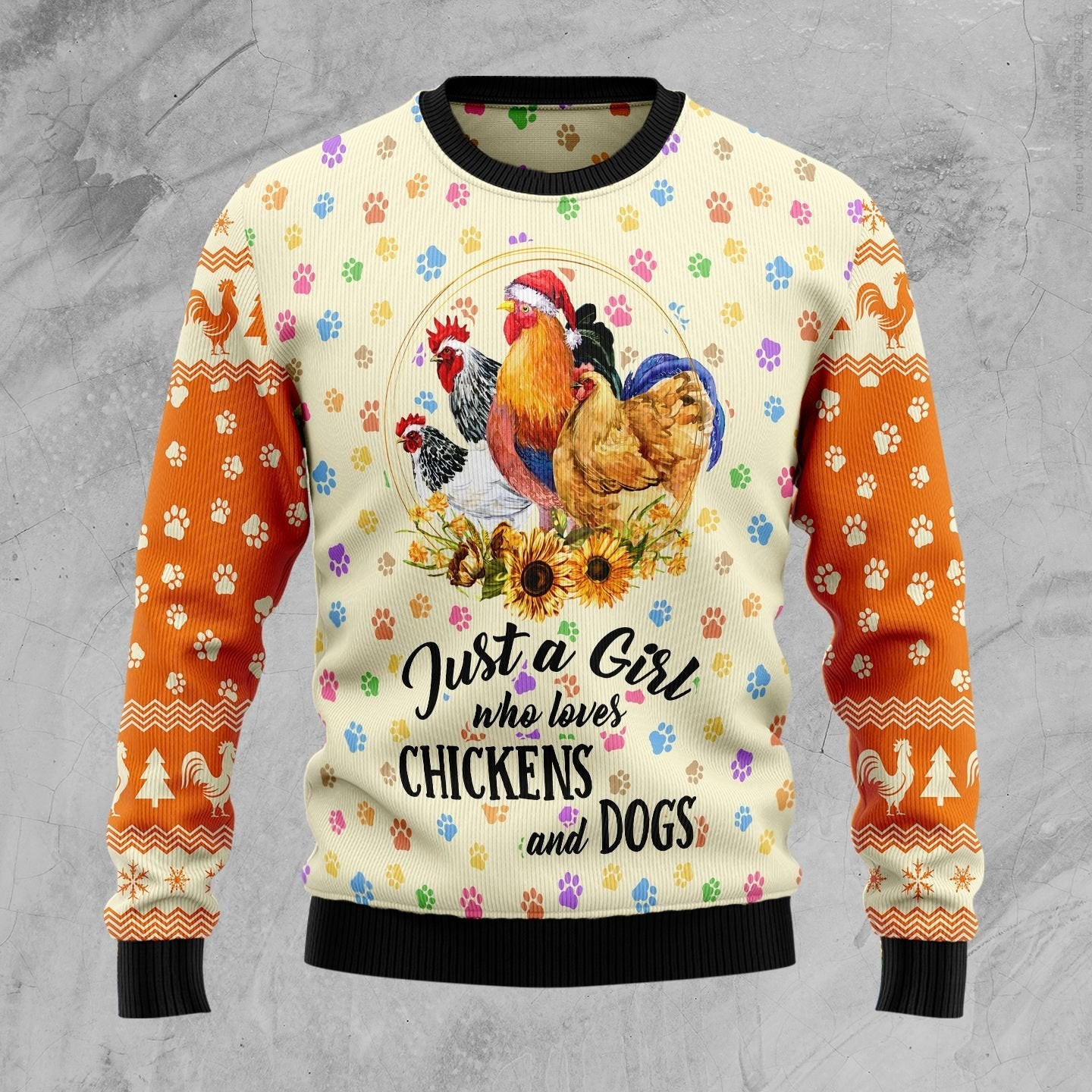 Just A Girl Who Loves Chickens And Dogs Ugly Christmas Sweater
