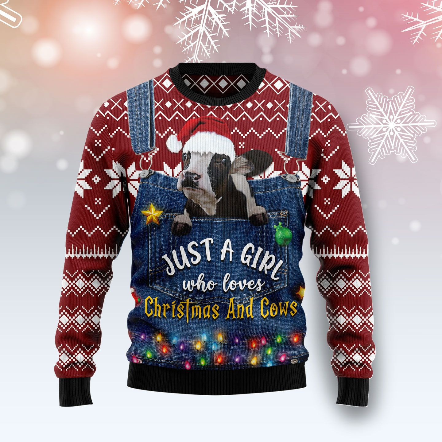 Just A Girl Who Loves Christmas And Cows Ugly Christmas Sweater Ugly Sweater For Men Women