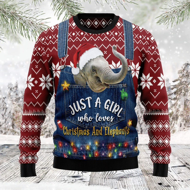 Just A Girl Who Loves Christmas And Elephants Ugly Christmas Sweater Ugly Sweater For Men Women