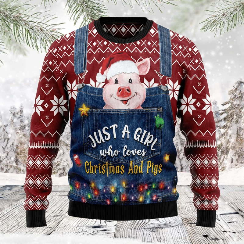 Just A Girl Who Loves Christmas And Pigs Ugly Christmas Sweater Ugly Sweater For Men Women