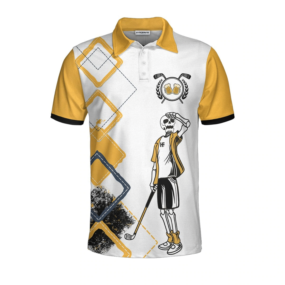 Just Another Beer Drinker With A Golfing Problem Polo Shirt White And Yellow Argyle Pattern Golf Shirt