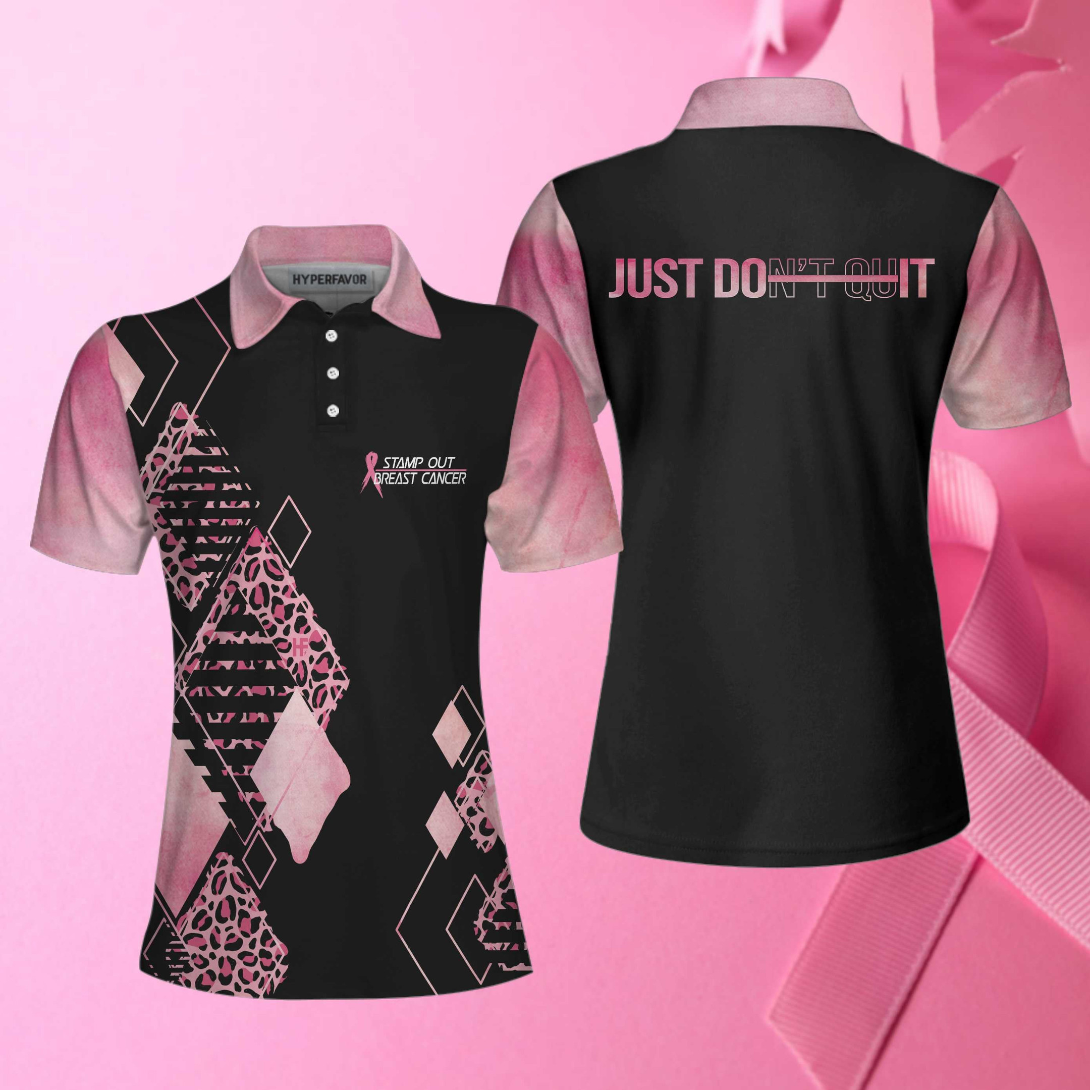 Just Dont Quit Breast Cancer Awareness Short Sleeve Women Polo Shirt Pink Ribbon Polo Shirt For Ladies