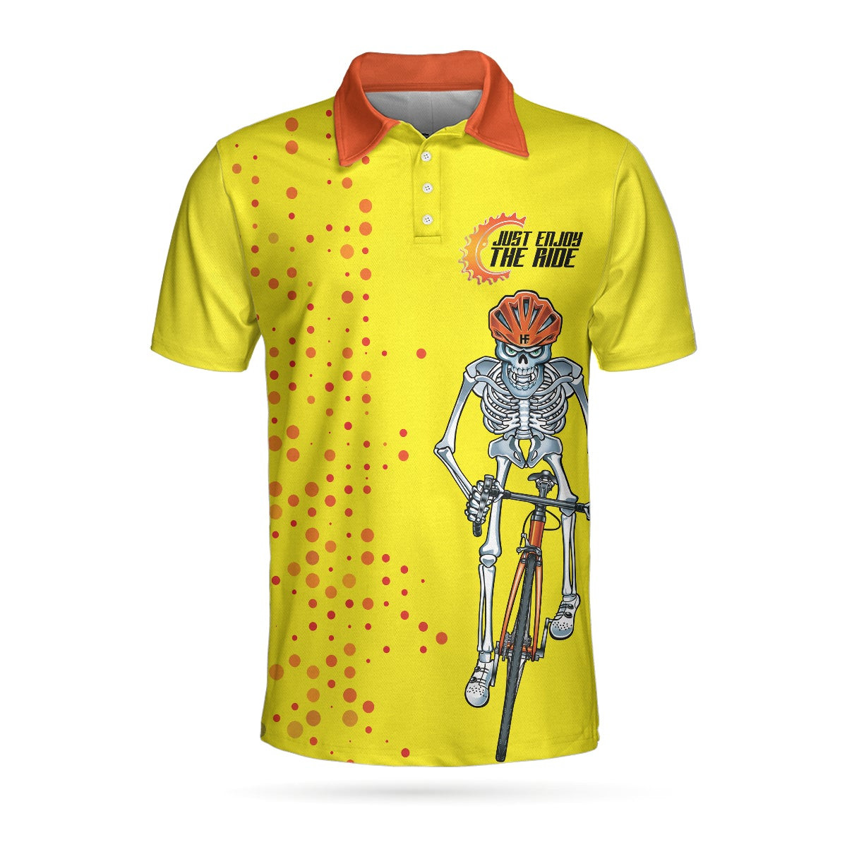 Just Enjoy The Ride Short Sleeve Polo Shirt Yellow Skeleton Cyclist Polo Shirt Best Cycling Shirt For Men