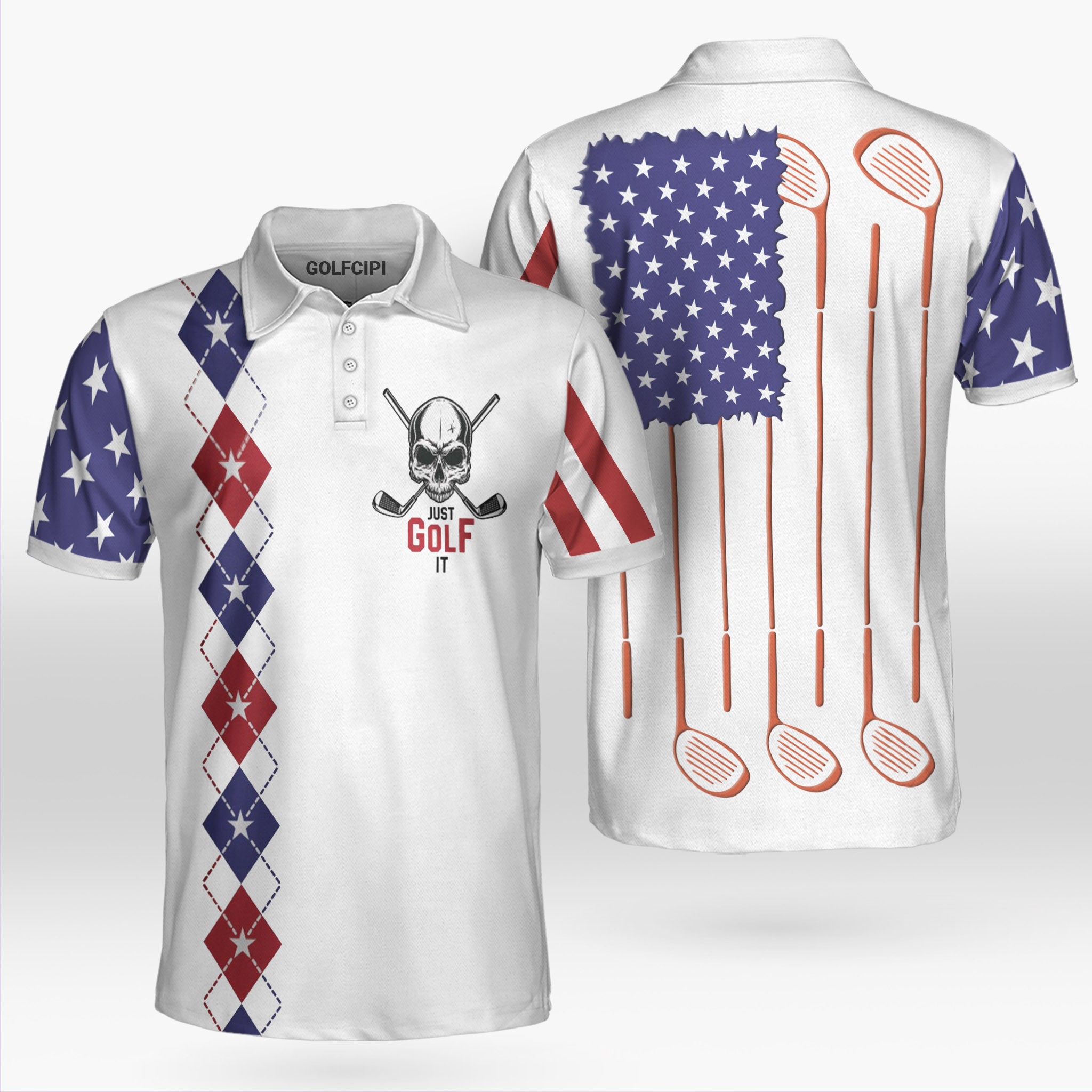 Just Golf It Skull Argyle Pattern American Golf Polo Shirt Best Golf Shirts For Men