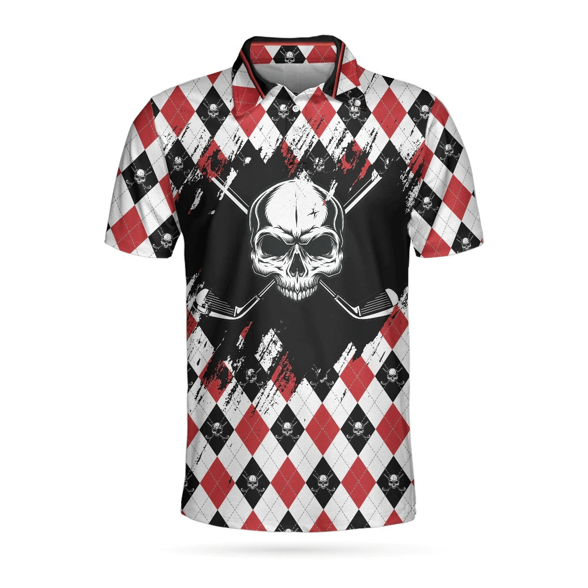 Just Gonna Stand There And Watch Me Golf Polo Shirt Argyle Pattern Skull Golf Shirts Short Sleeve Polo For Men