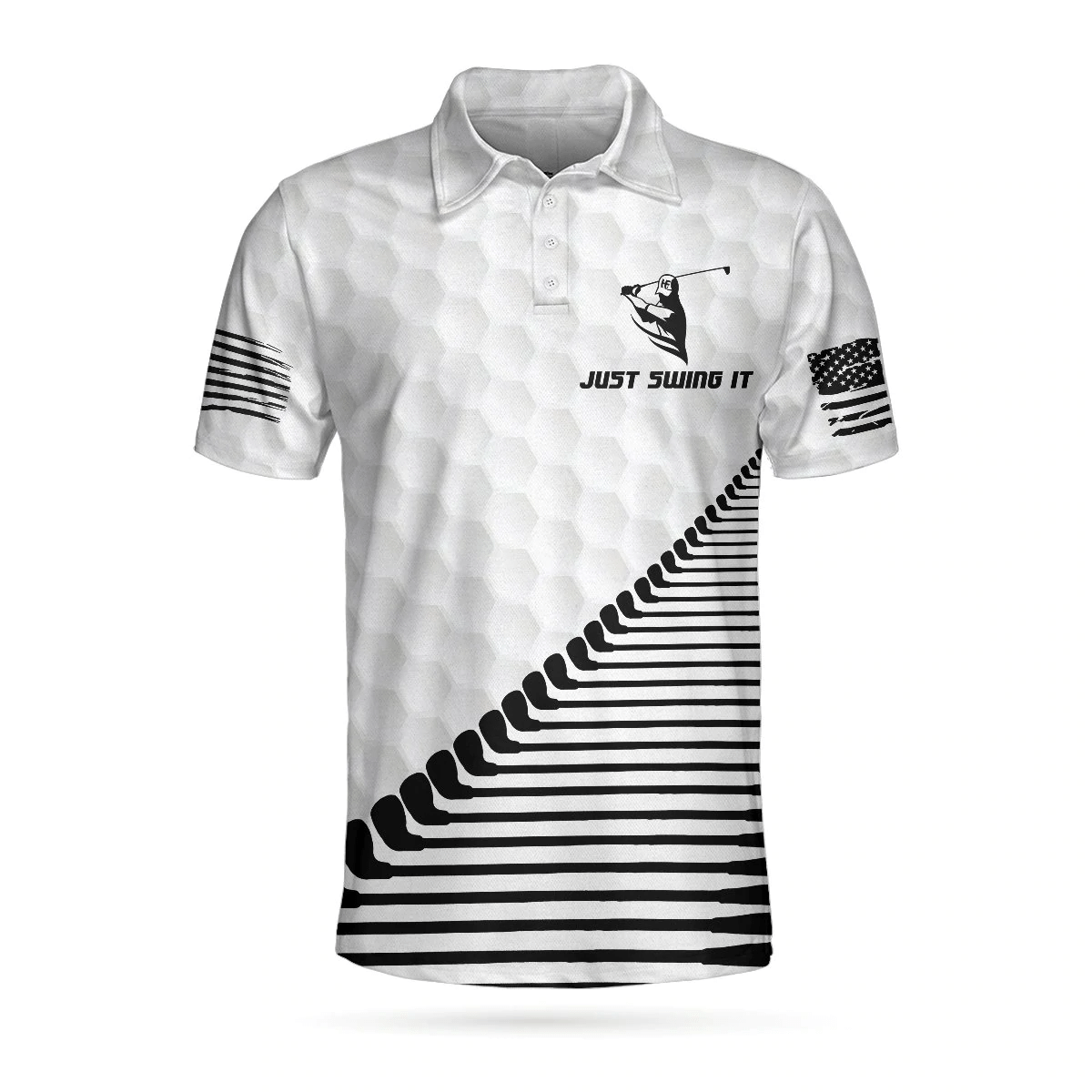 Just Swing It American Golfer Polo Shirt Black And White American Flag Golf Shirts Short Sleeve Polo For Men