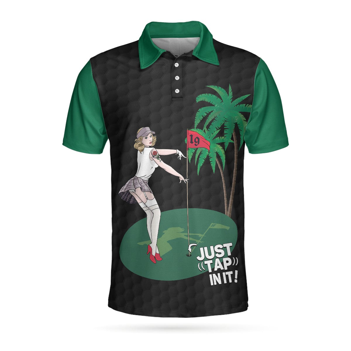 Just Tap In It Golf Polo Shirt Funny Black And Green Golf Shirt For Men