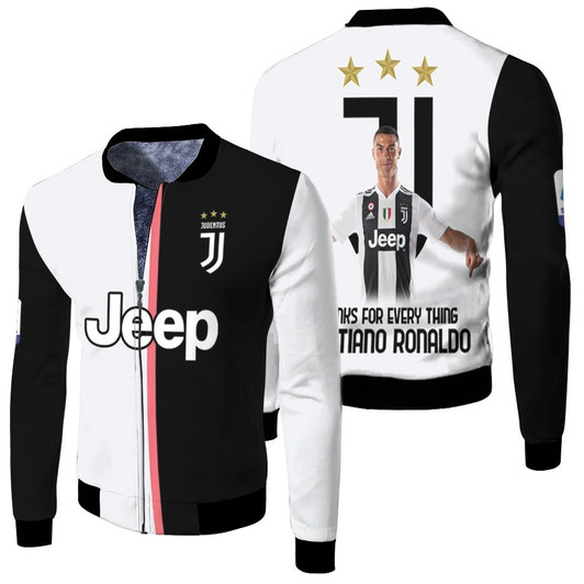 Juventus Thanks For Every Thing Christian Ronaldo Legend Football Logo Team White Black Fleece Bomber Jacket