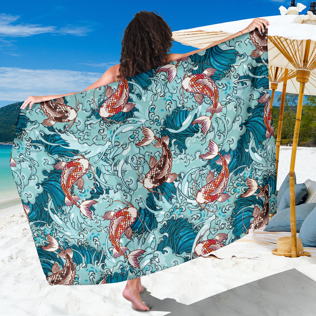 KOI Fish Pattern Print Sarong Cover Up KOI Fish Pareo Wrap Skirt Dress