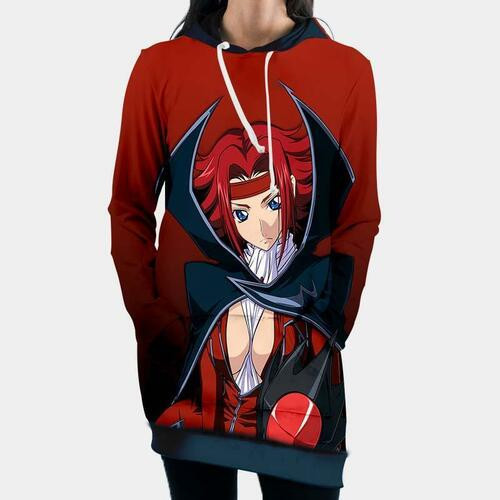 Kallen Stadfeld Red Hooded Dress Code Geass 3d Hoodie Dress Sweater Dress Sweatshirt Dress Hoodie