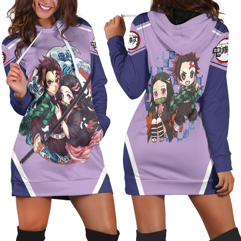 Kamado Tanjiro Kamado Nezuko Grow Up Edition Kimetsu No Yaiba Hoodie Dress Sweater Dress Sweatshirt Dress