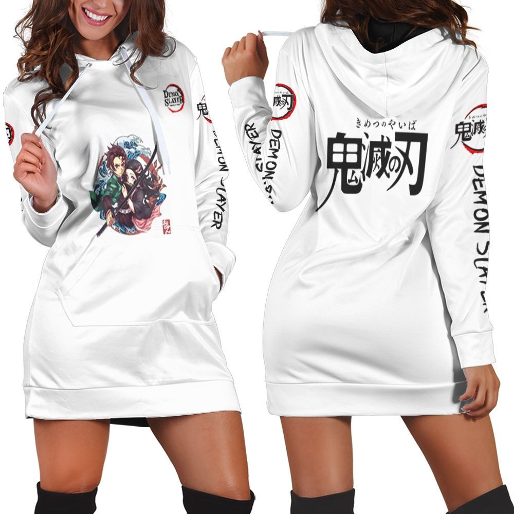 Kamado Tanjiro Kamado Nezuko Grow Up Edition Kimetsu No Yaiba White Hoodie Dress Sweater Dress Sweatshirt Dress