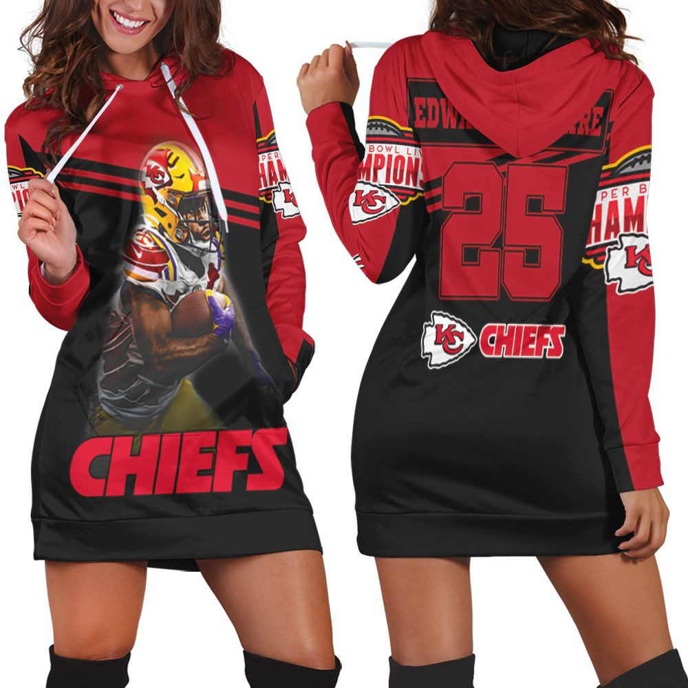 Kansas City Chiefs 26 Edwards Helaire Superbowl Champions Hoodie Dress Sweater Dress Sweatshirt Dress