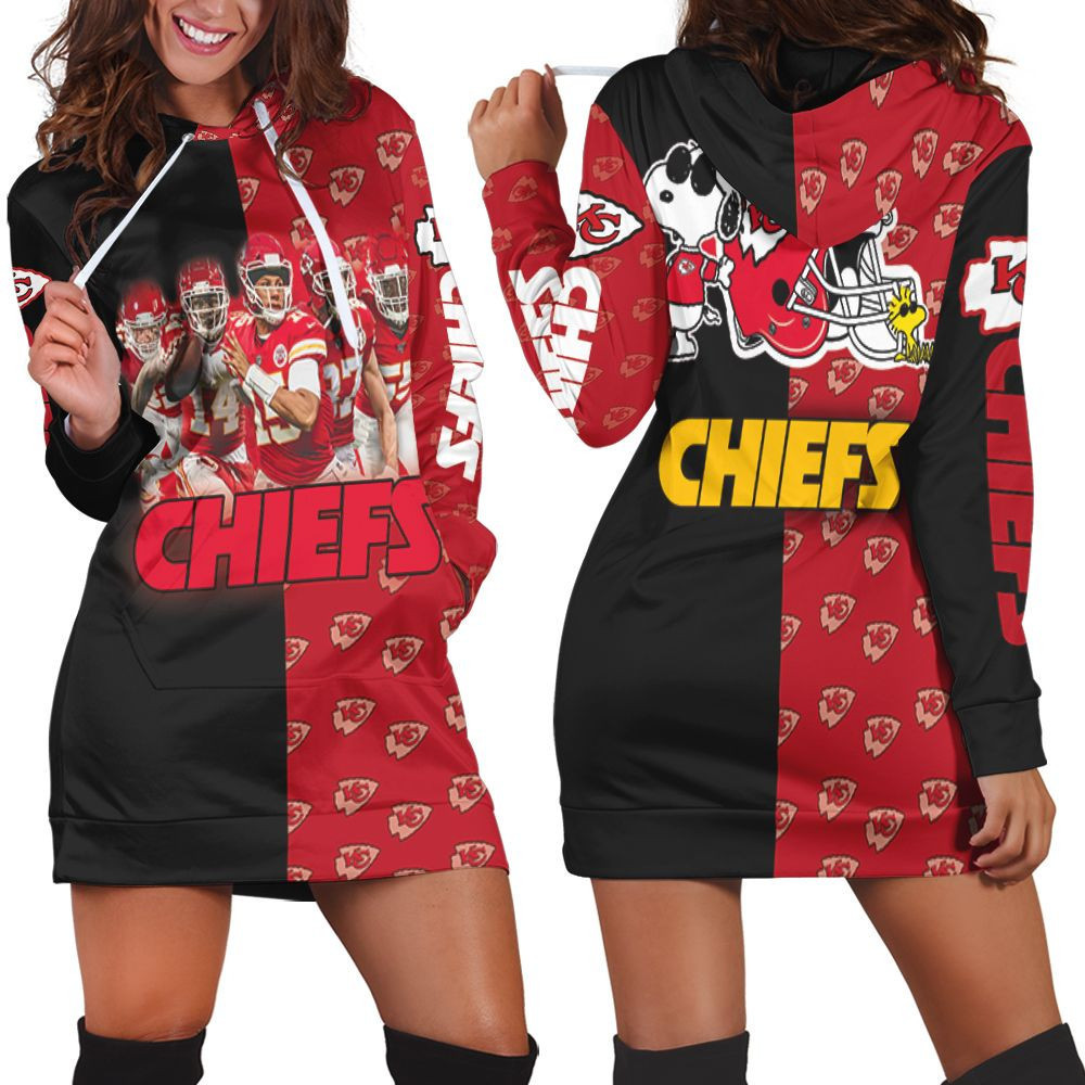 Kansas City Chiefs Afc West Division Champions 2021 Super Bowl Snoopy Fan Hoodie Dress Sweater Dress Sweatshirt Dress