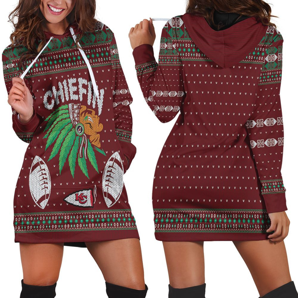 Kansas City Chiefs Chiefin Ugly Christmas 3d Hoodie Dress Sweater Dress Sweatshirt Dress