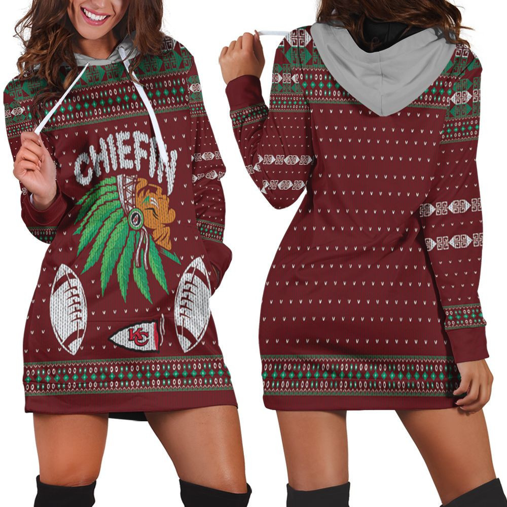 Kansas City Chiefs Chiefin Ugly Christmas 3d Hoodie Dress Sweater Dress Sweatshirt Dress