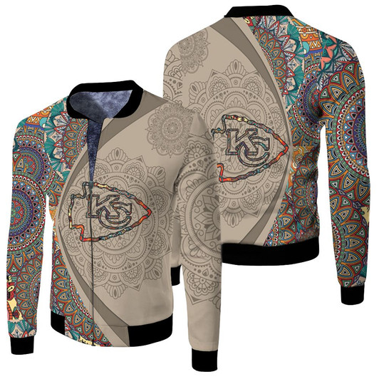 Kansas City Chiefs Logo Mandala Art Style For Fan Fleece Bomber Jacket