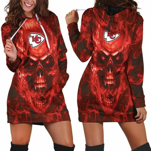 Kansas City Chiefs Nfl Fans Skull Hoodie Dress Sweater Dress Sweatshirt Dress