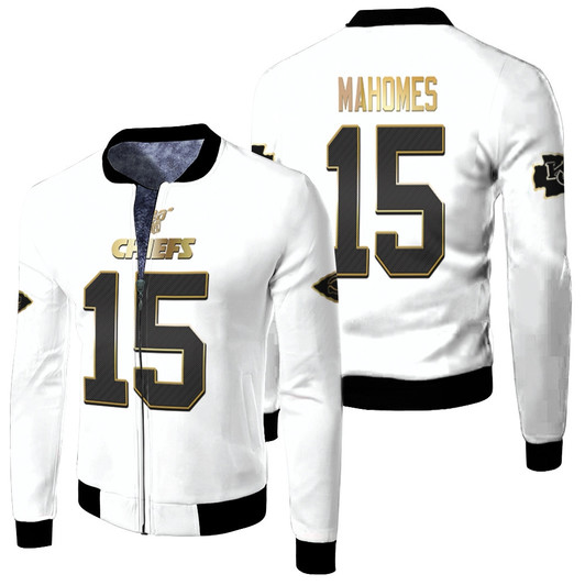 Kansas City Chiefs Patrick Mahomes 15 Nfl White 100Th Season Golden Edition Jersey Style Gift For Chiefs Fans Fleece Bomber Jacket