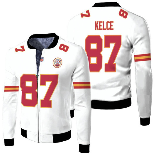 Kansas City Chiefs Travis Kelce 47 Nfl Player Game White 2019 Jersey Style Gift For Chiefs Fans Fleece Bomber Jacket