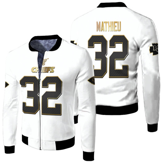 Kansas City Chiefs Tyrann Mathieu 32 Nfl White 100Th Season Golden Edition Jersey Style Gift For Chiefs Fans Fleece Bomber Jacket