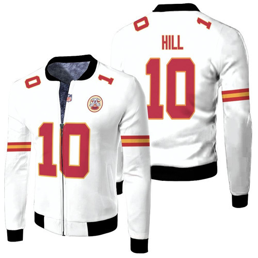 Kansas City Chiefs Tyreek Hill 10 Nfl Player Game White 2019 Jersey Style Gift For Chiefs Fans Fleece Bomber Jacket