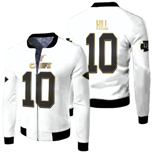 Kansas City Chiefs Tyreek Hill 10 Nfl White 100Th Season Golden Edition Jersey Style Gift For Chiefs Fans Fleece Bomber Jacket