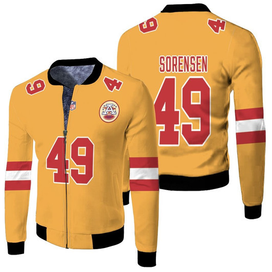 Kansas City Chielfs Daniel Sorensen 49 Inverted Legend Gold Match Jersey Style Gift For Chiefs Fans Fleece Bomber Jacket