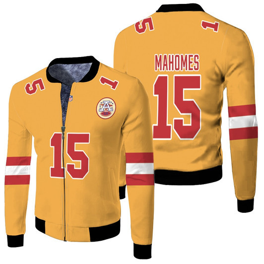 Kansas City Chielfs Patrick Mahomes 15 Inverted Legend Gold Match Jersey Style Gift For Chiefs Fans Fleece Bomber Jacket