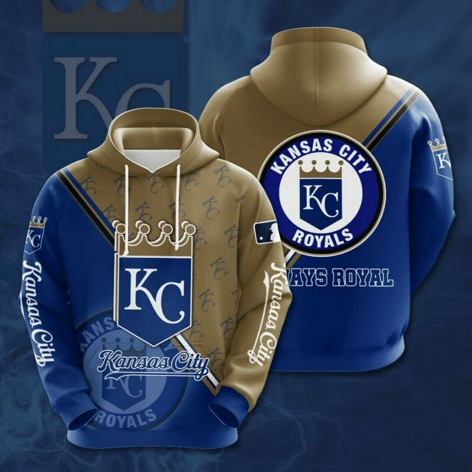 Kansas City Royals Adult Hoodie 3D All Over Print Size S