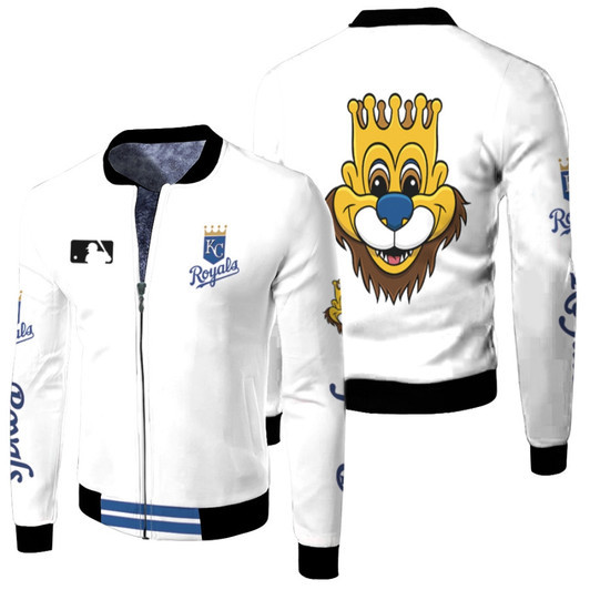 Kansas City Royals Mlb Baseball Team Sluggerrr Logo White Fleece Bomber Jacket