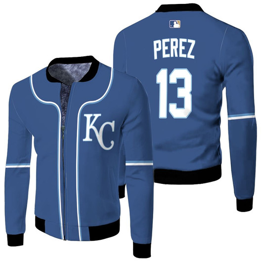 Kansas City Royals Salvador Perez 13 Mlb Baseball Player Royal 2019 Jersey Style Gift For Royals Fans Fleece Bomber Jacket