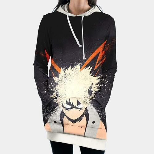 Katsuki Bakugou Hooded Dress My Hero Academia 3d Hoodie Dress Sweater Dress Sweatshirt Dress Hoodie