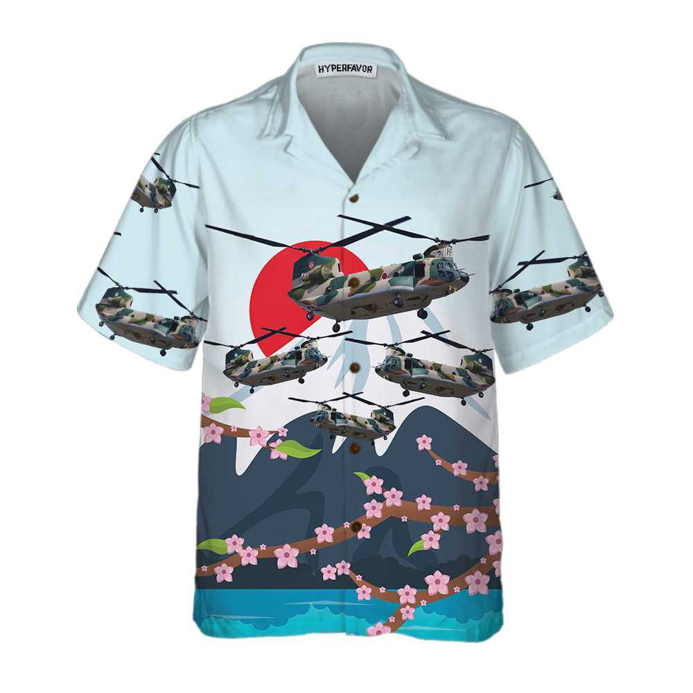 Kawasaki CH47J Chinook Helicopter Hawaiian Shirt Japanese Helicopter Shirt Men