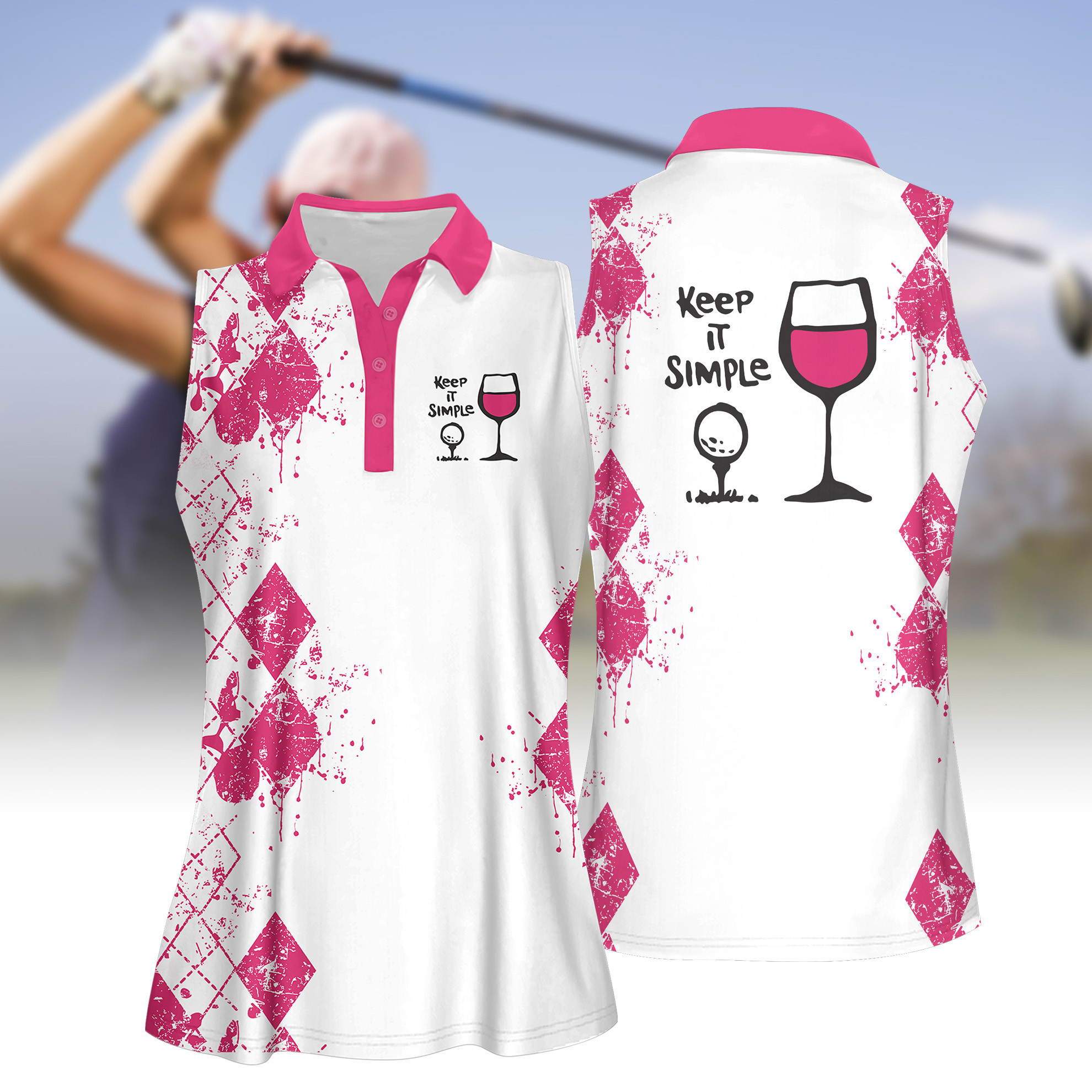 Keep It Simple Golf And Wine Women Short Sleeve Polo Shirt Sleeveless Polo Shirt