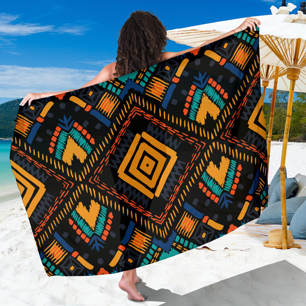 Kente Pattern Print Sarong Cover Up Kente Pareo Wrap Skirt Dress