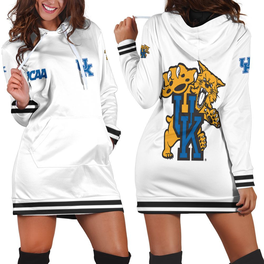 Kentucky Wildcats Ncaa Classic White With Mascot Logo Gift For Kentucky Wildcats Fans Hoodie Dress Sweater Dress Sweatshirt Dress