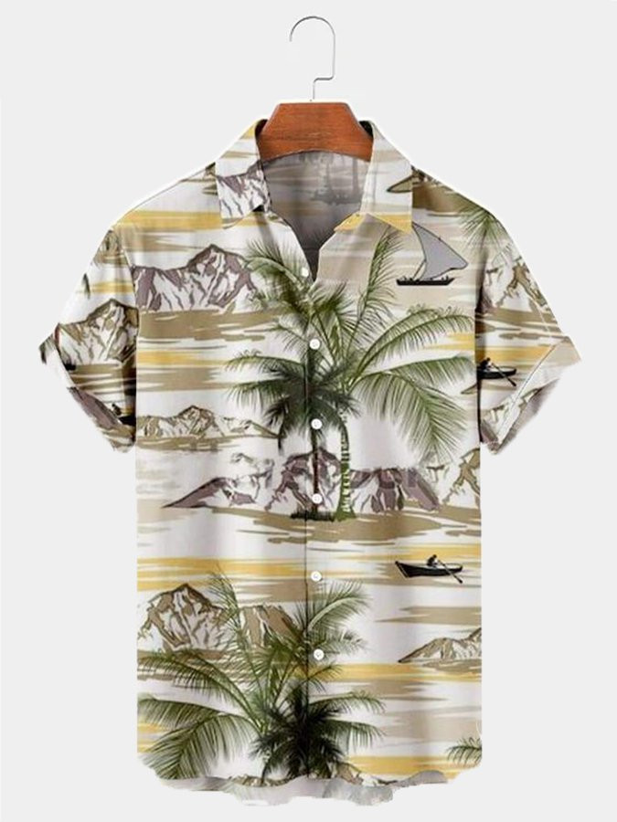 Khaki Cotton-Blend Holiday Series Plant Shirts  Tops Hawaiian Shirt for Men Women