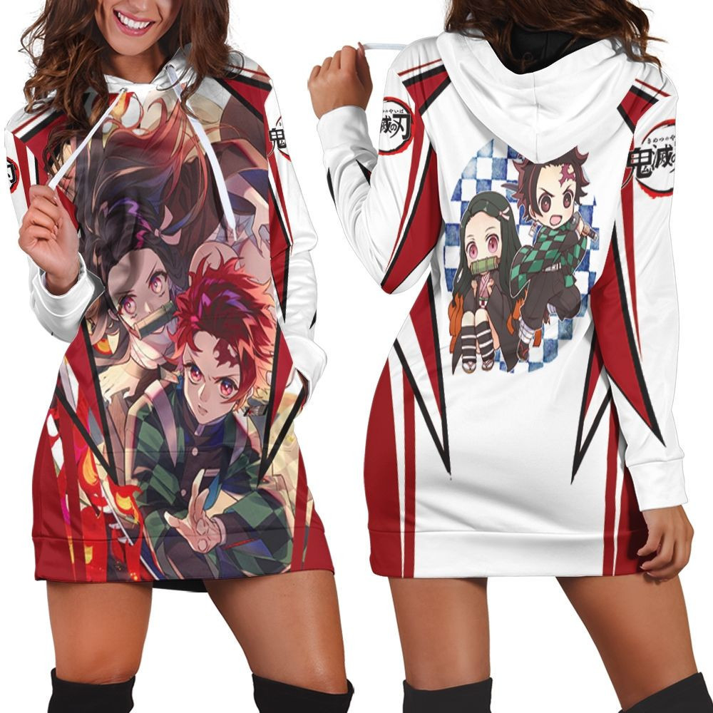 Kimetsu No Yaiba Kamado Brothers Tanjiro Nezuko Hoodie Dress Sweater Dress Sweatshirt Dress