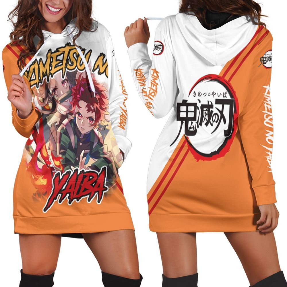 Kimetsu No Yaiba Kamado Tanjiro Kamado Nezuko Fire Hoodie Dress Sweater Dress Sweatshirt Dress